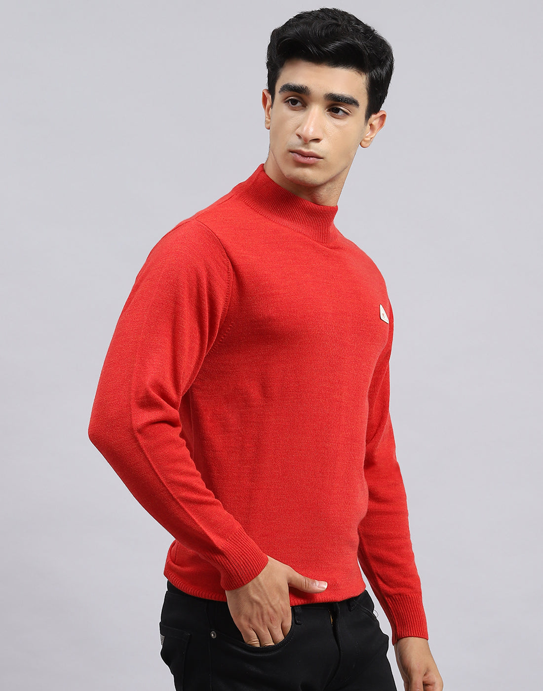 Men Red Solid Turtle Neck Full Sleeve Pullover