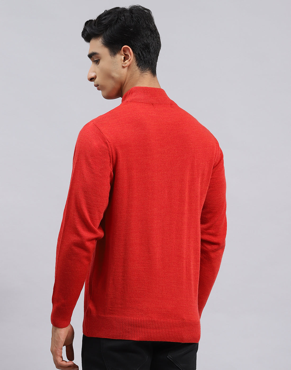Men Red Solid Turtle Neck Full Sleeve Pullover