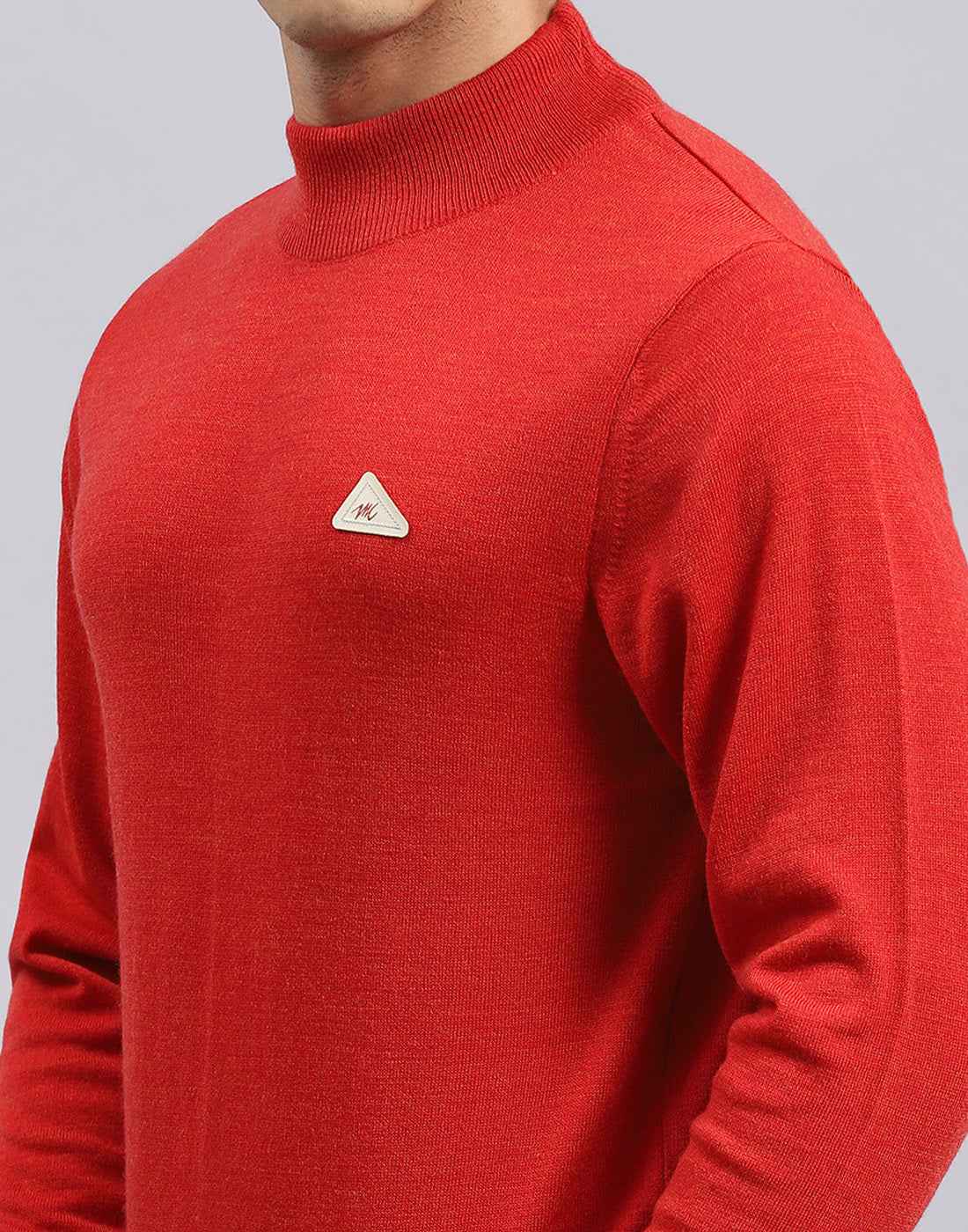 Men Red Solid Turtle Neck Full Sleeve Pullover