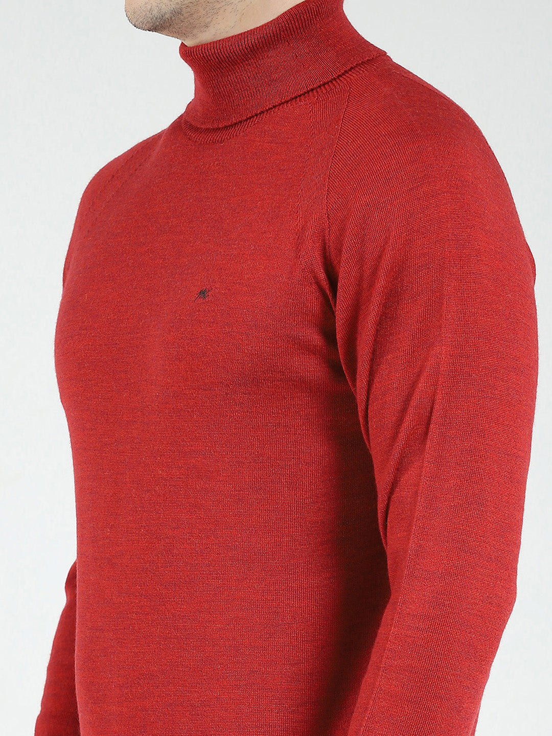 Men Maroon Solid High Neck Full Sleeve Pullover