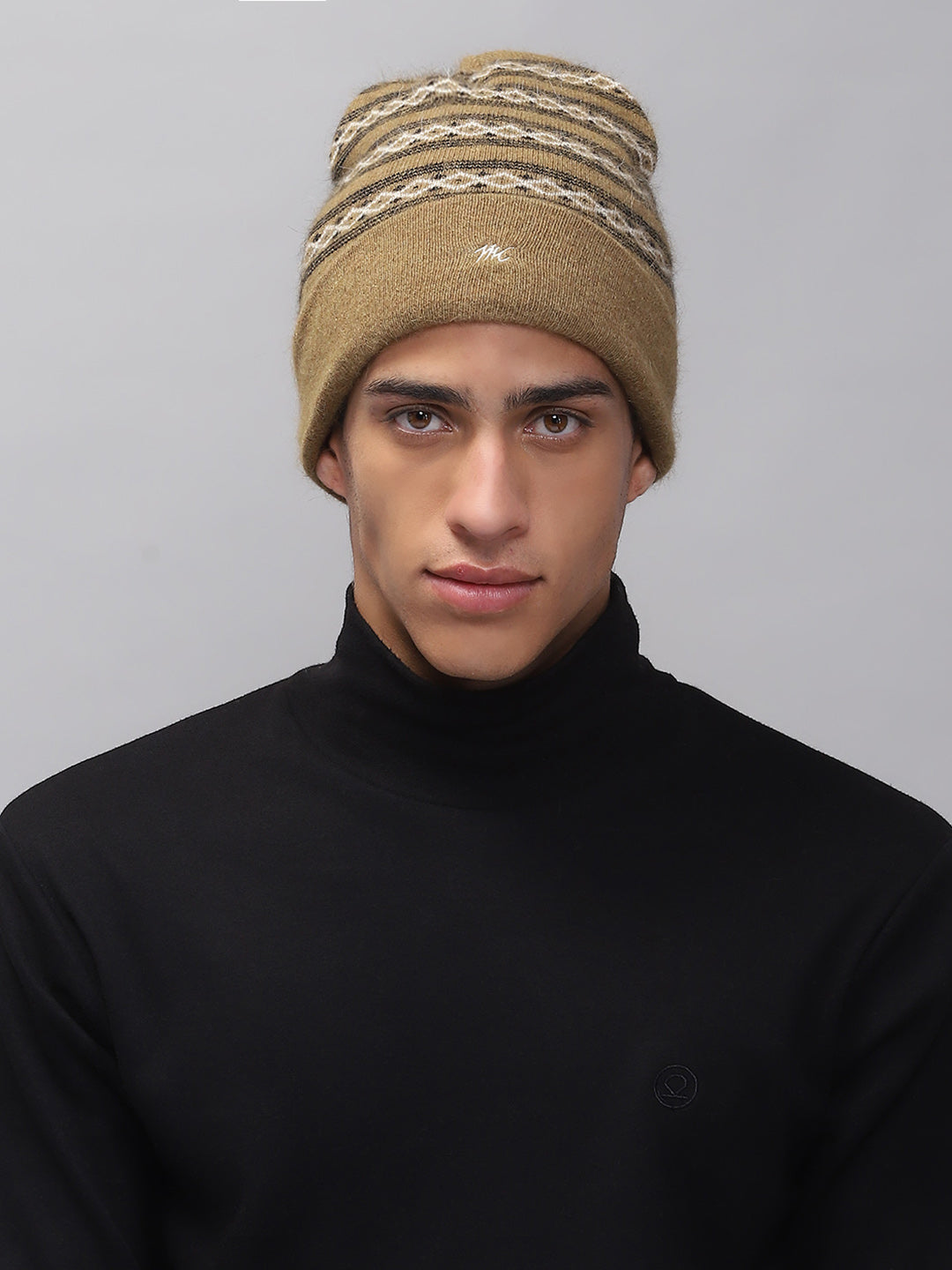 Men Khaki Self Design Cap