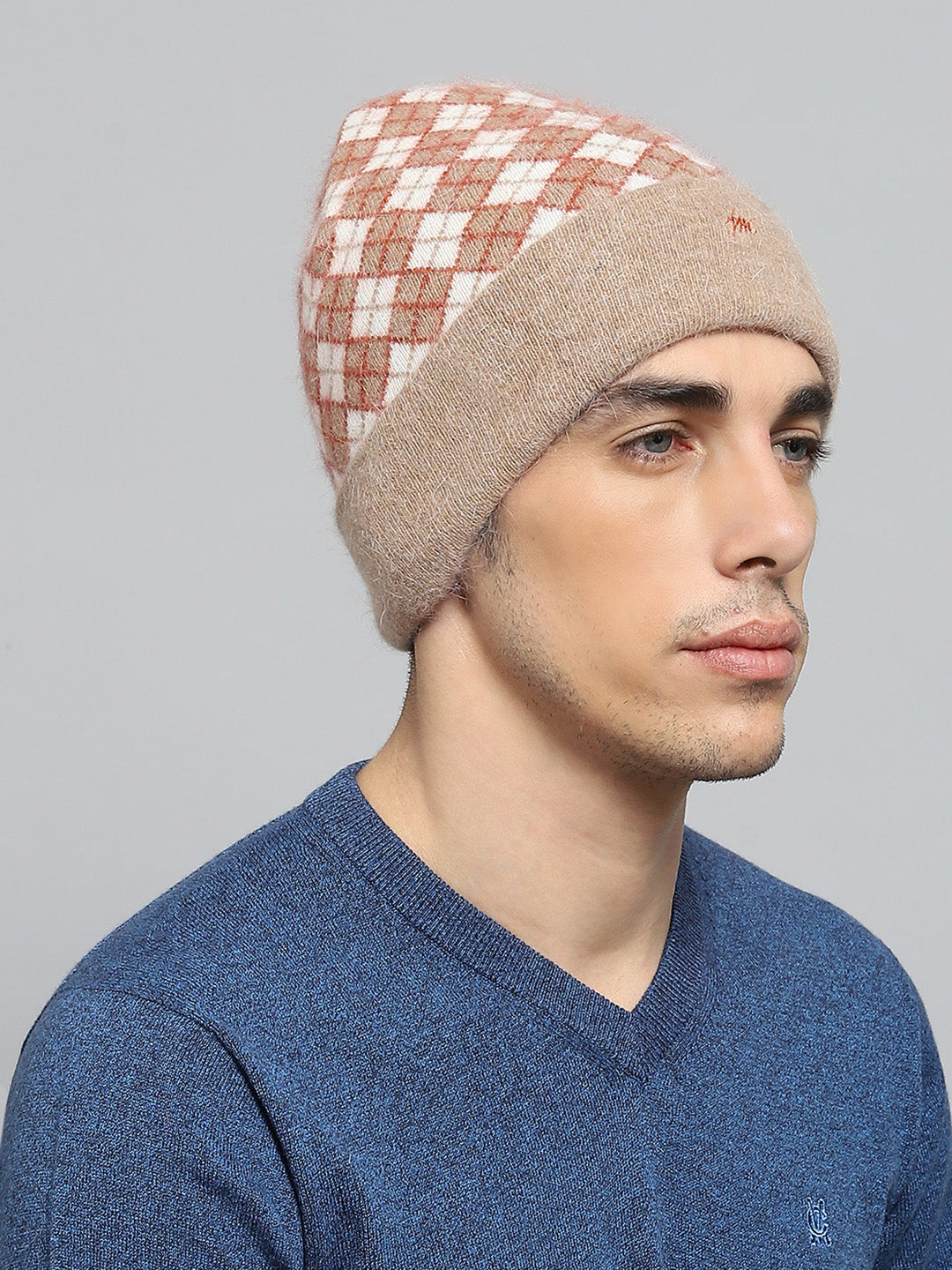 Men Camel Brown Self Design Cap