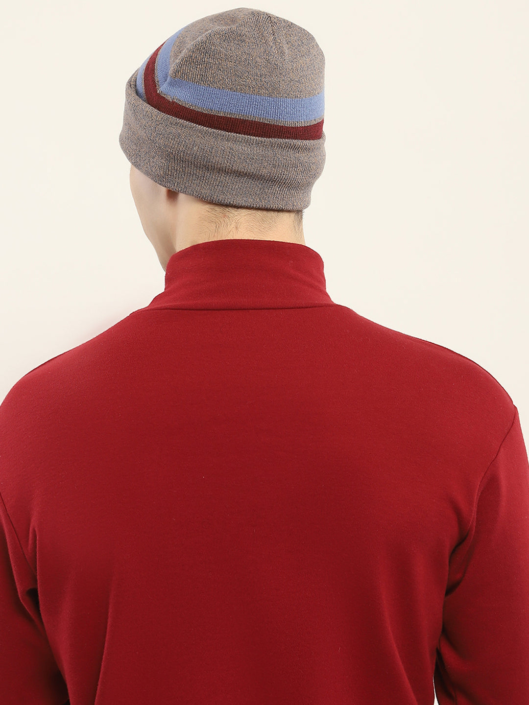 Men Beige Self Design Cap