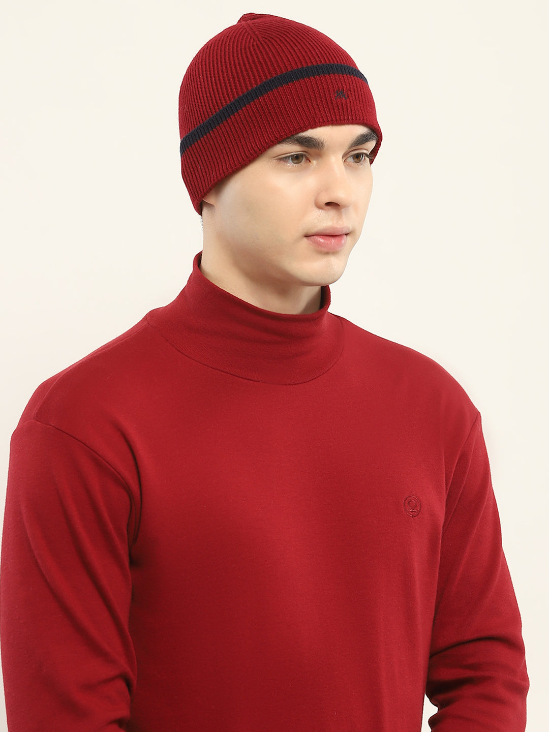 Men Maroon Self Design Cap