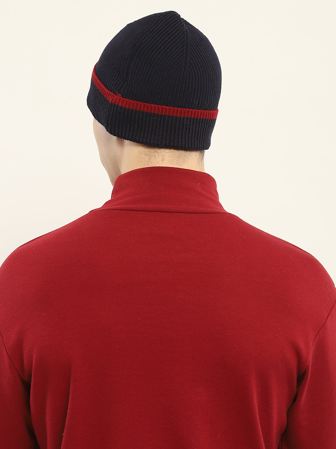 Men Navy Blue Self Design Cap