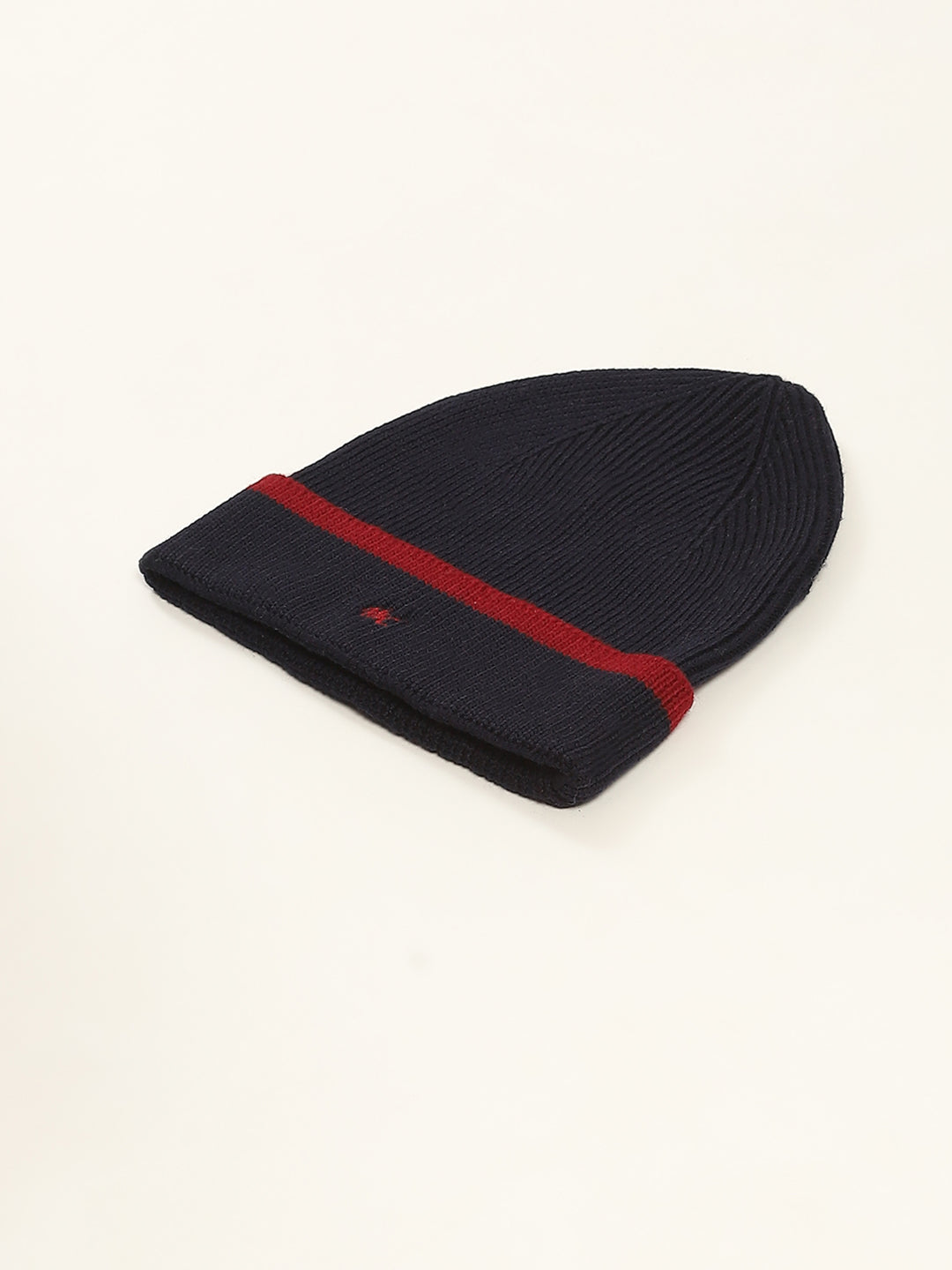 Men Navy Blue Self Design Cap