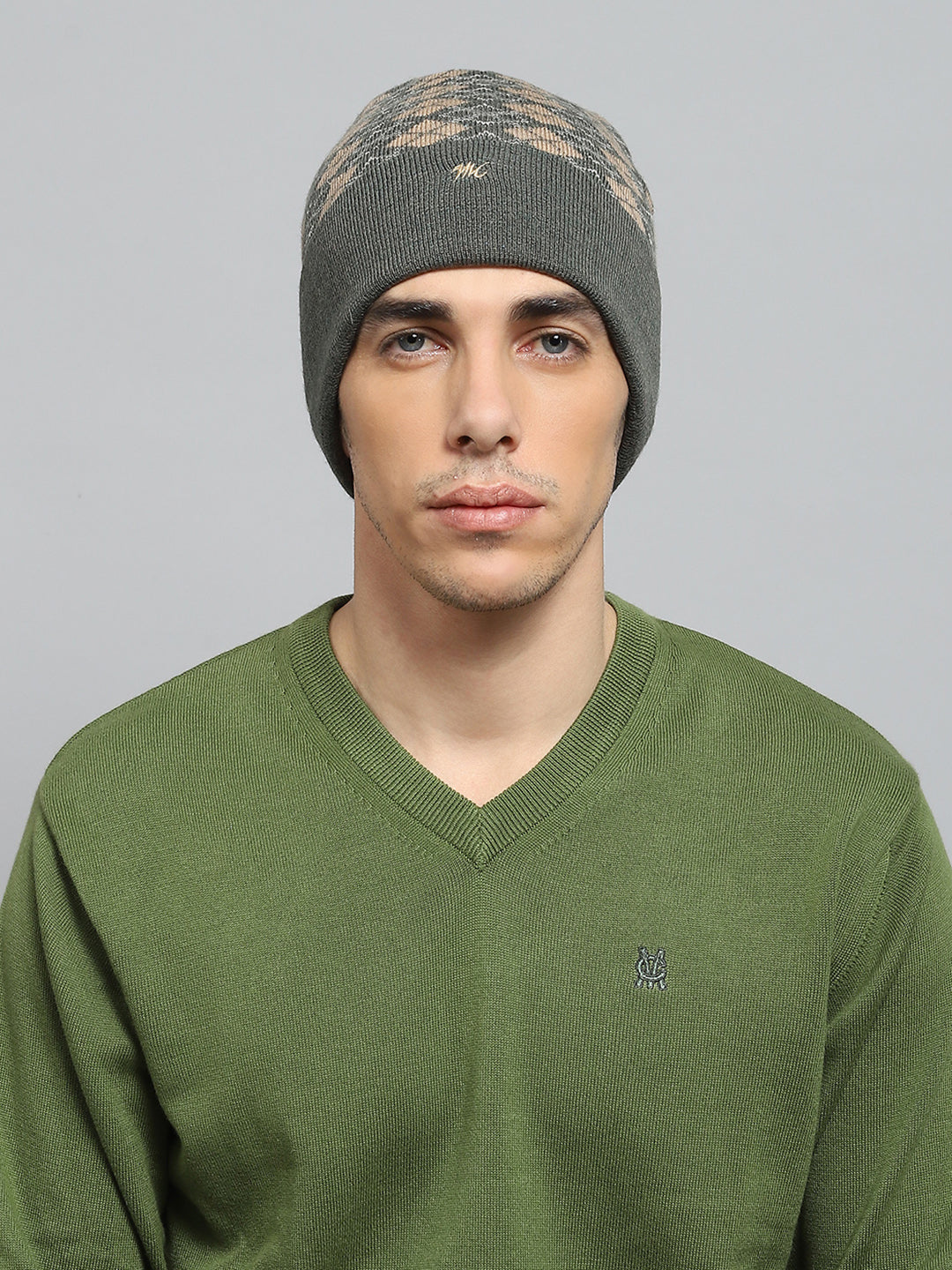 Men Green Self Design Cap