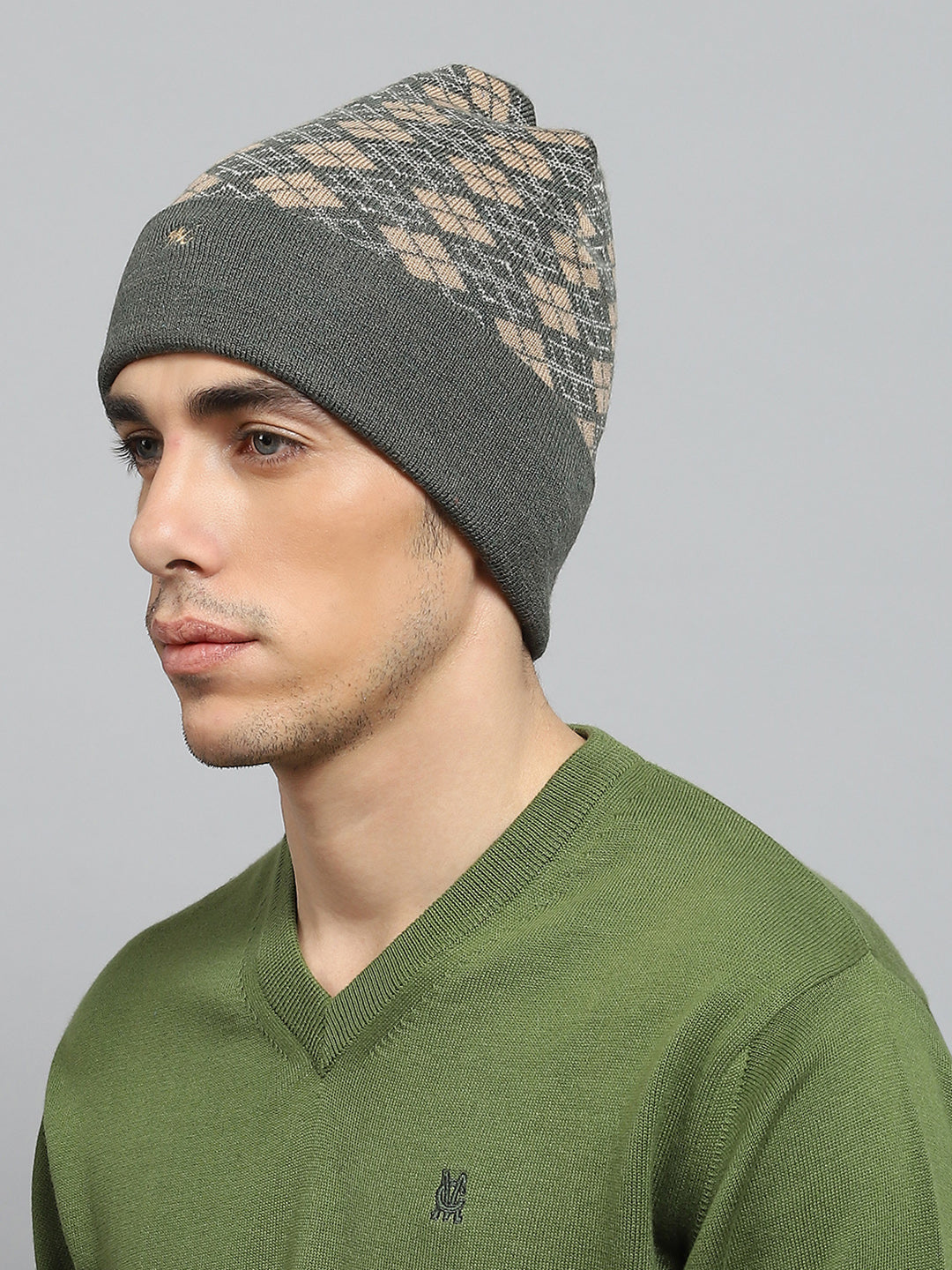 Men Green Self Design Cap