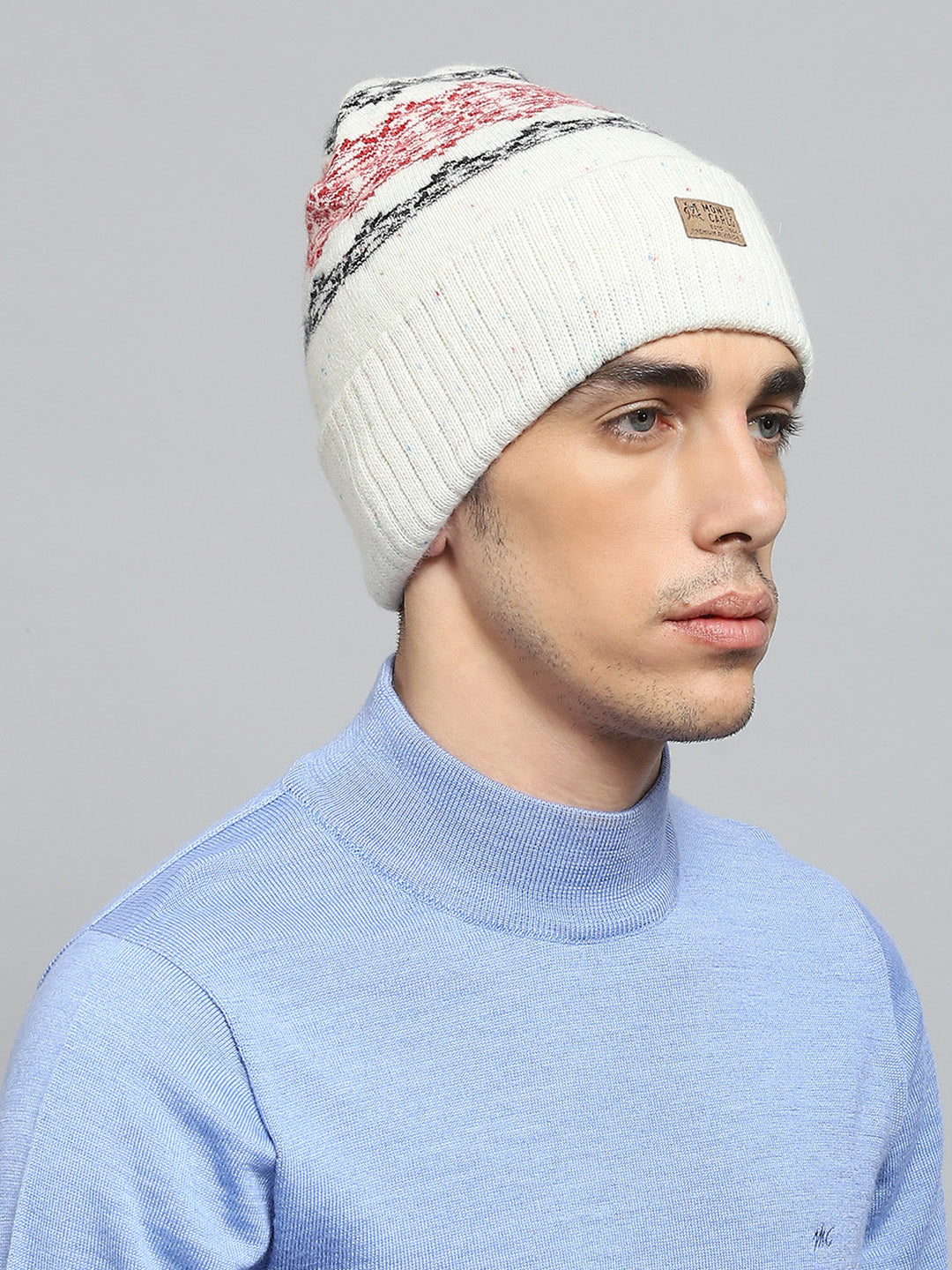 Men White Self Design Cap