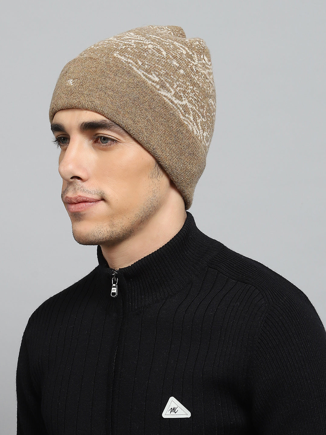 Men Brown Self Design Cap