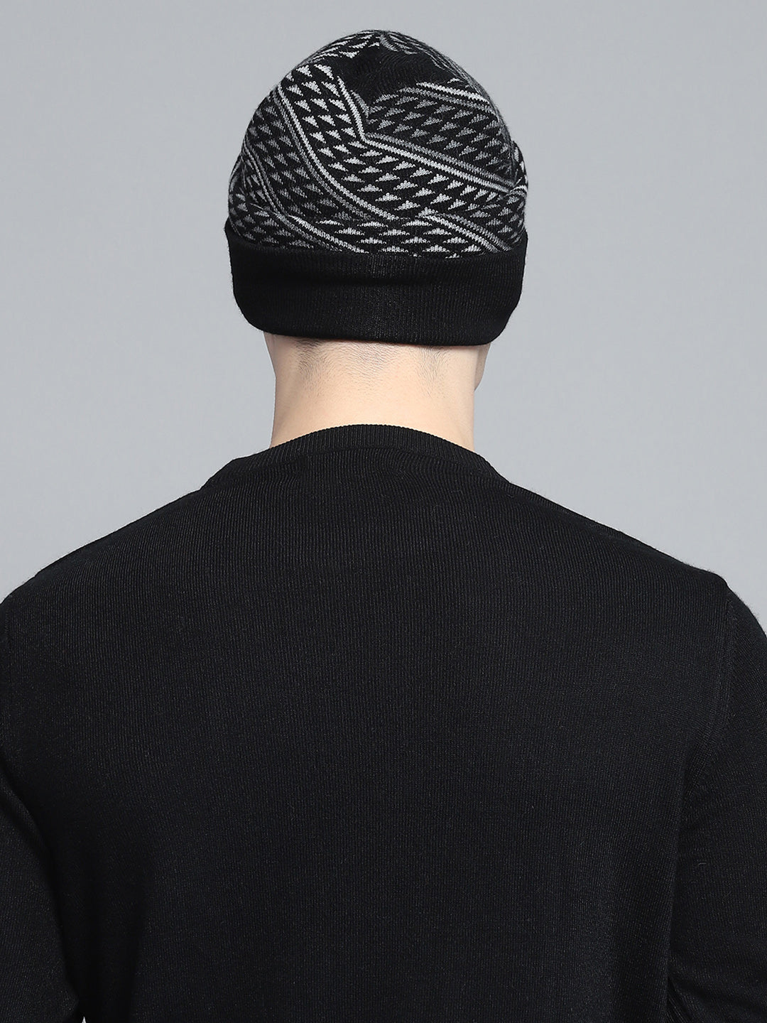 Men Black Self Design Cap