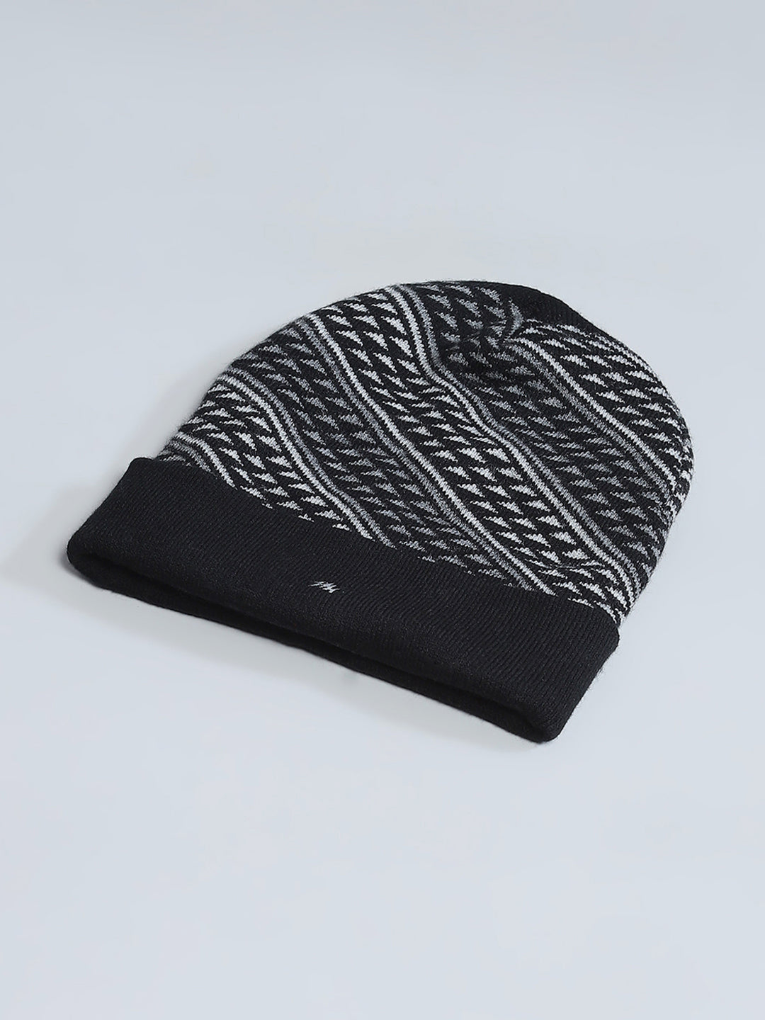 Men Black Self Design Cap