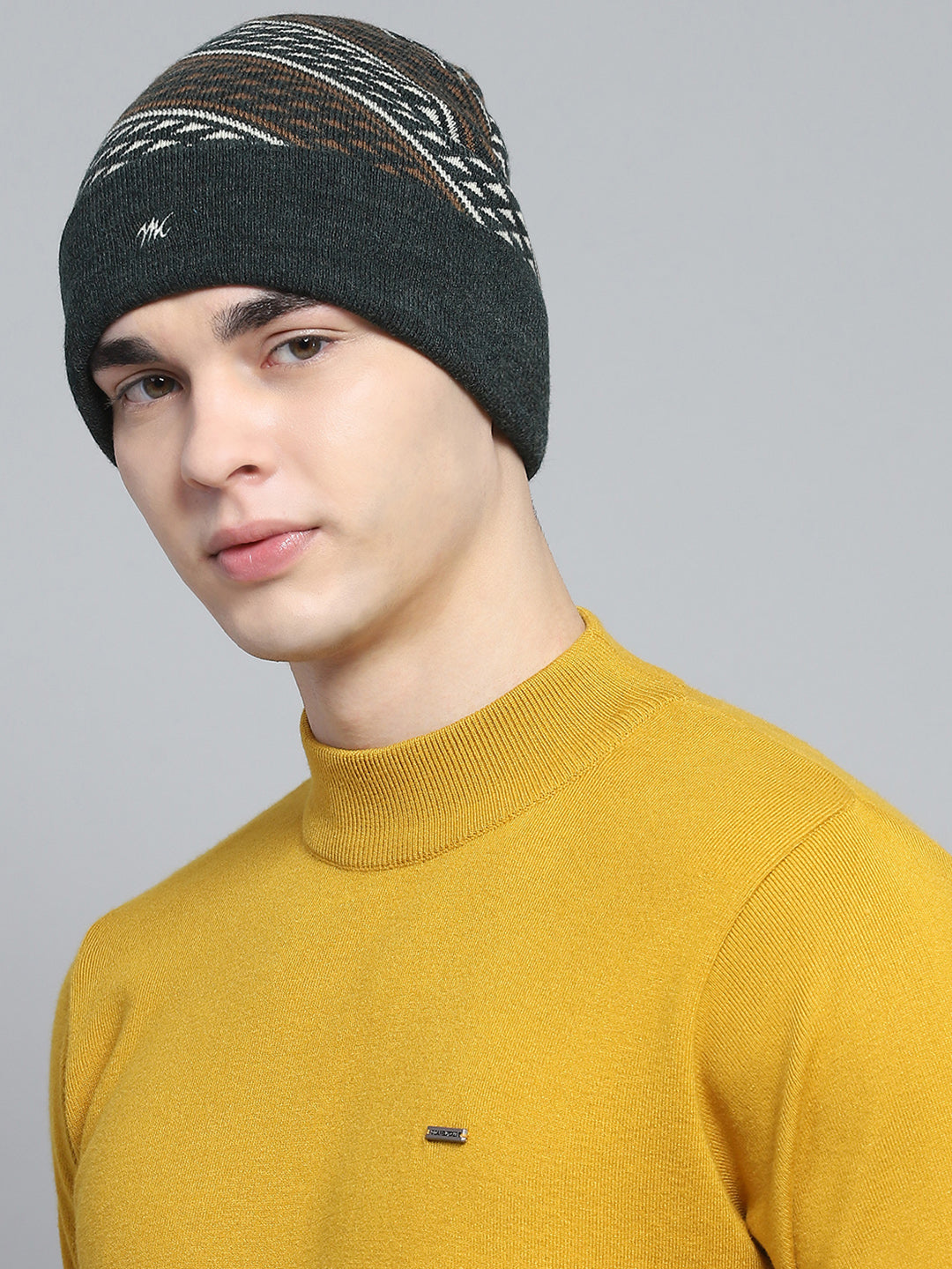 Men Green Self Design Cap