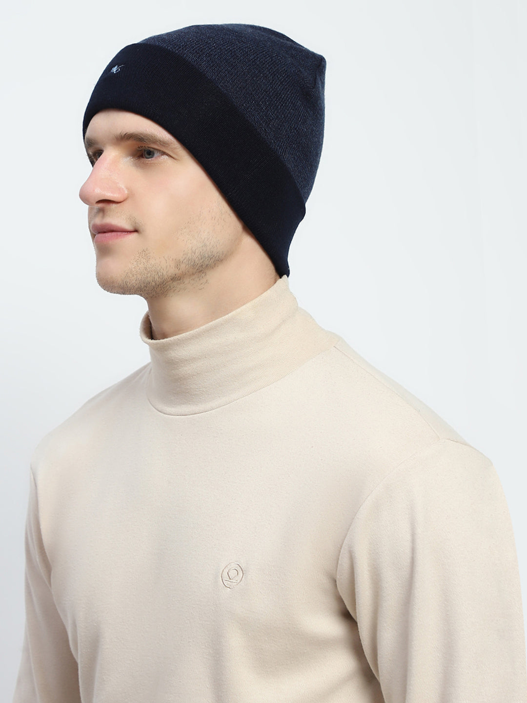 Men Navy Blue Self Design Cap