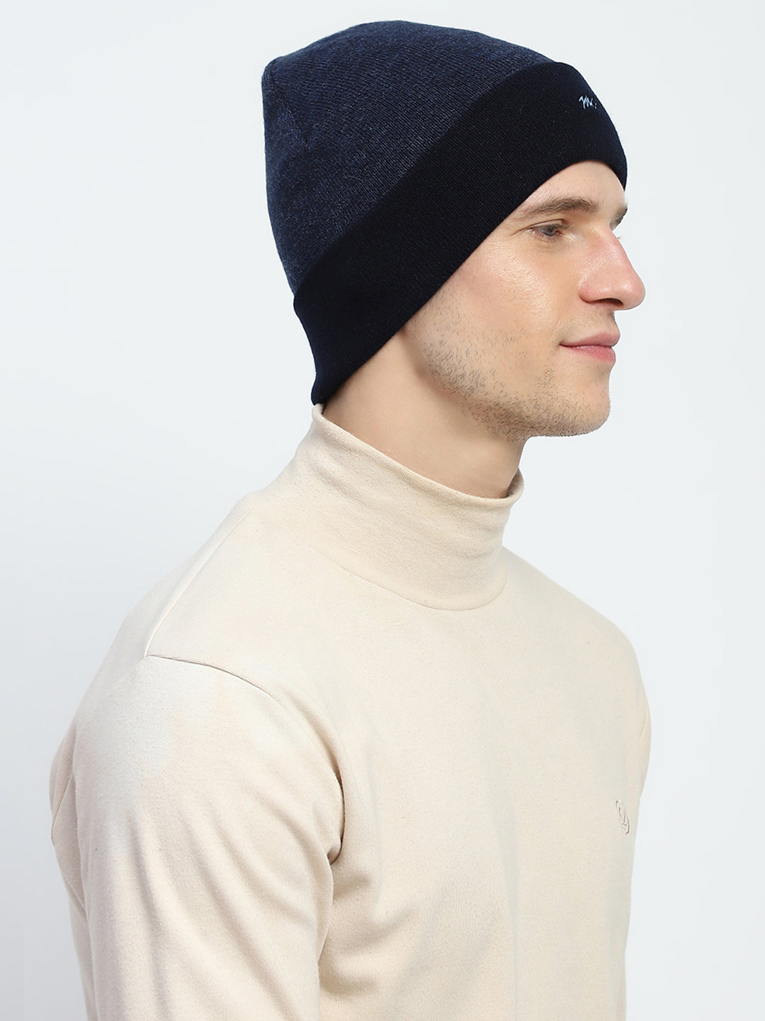 Men Navy Blue Self Design Cap