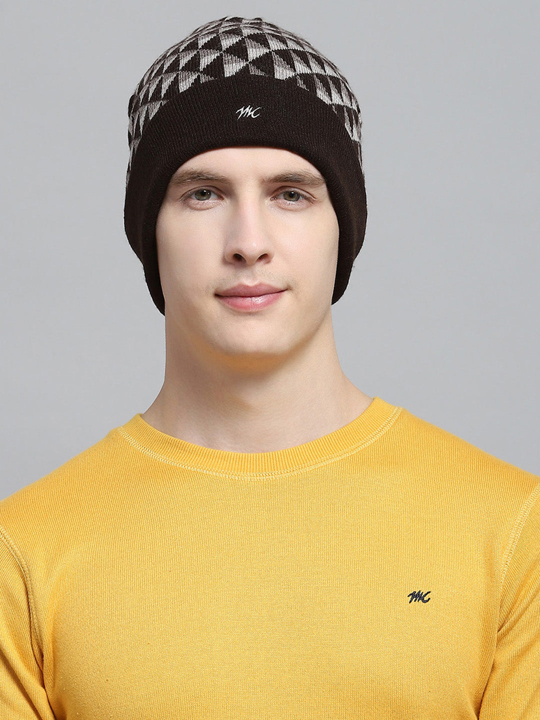 Men Brown Self Design Cap