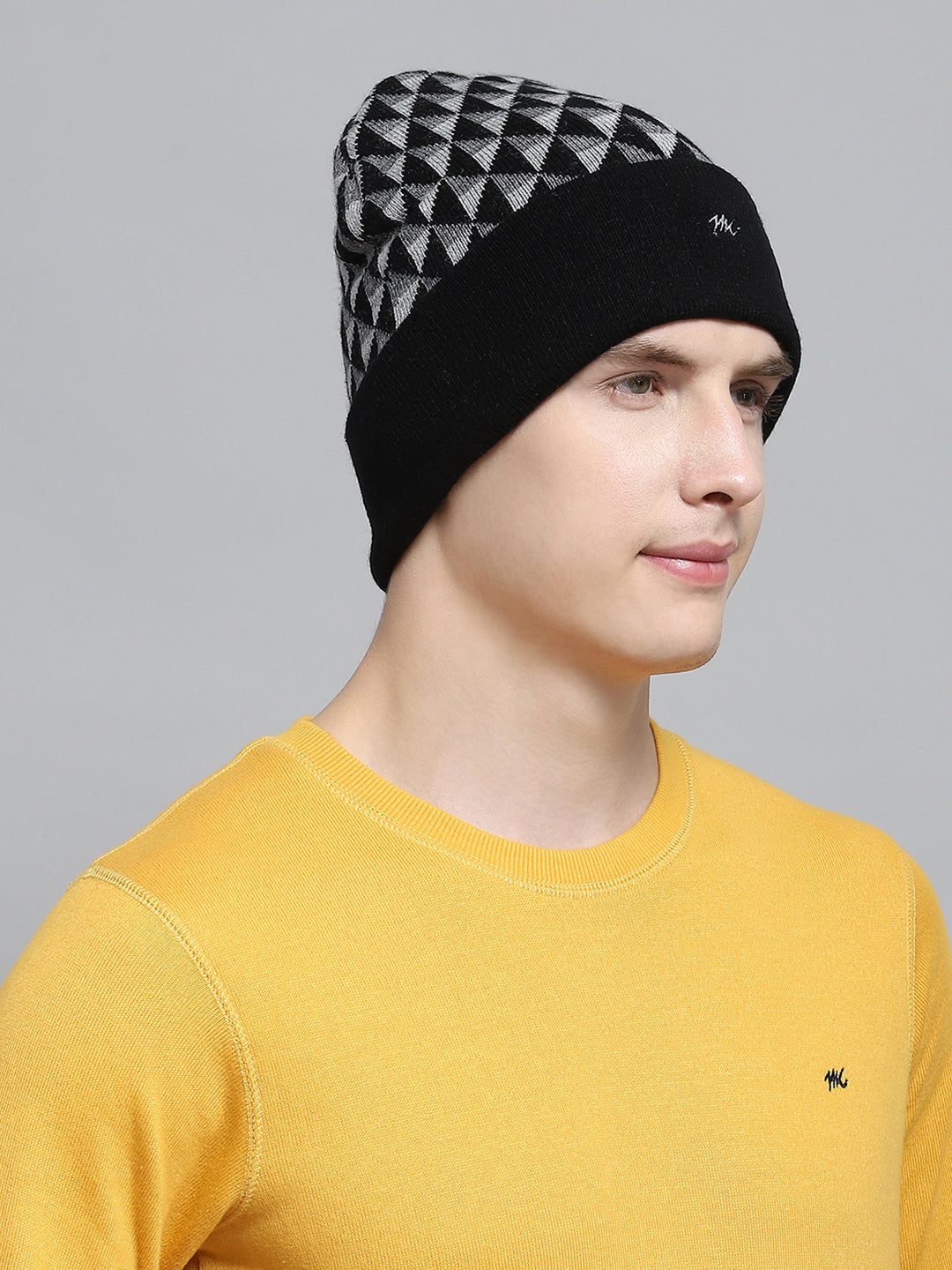 Men Black Self Design Cap