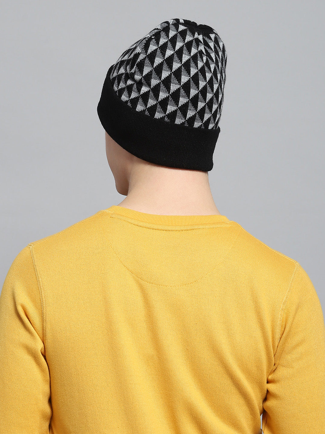 Men Black Self Design Cap