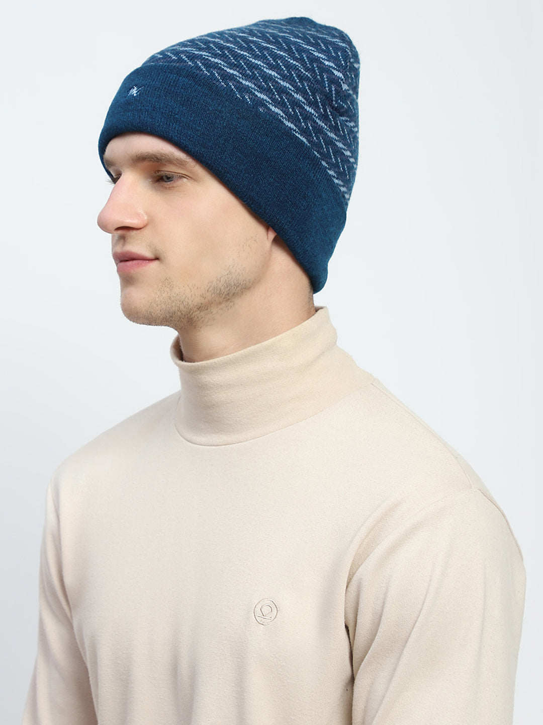 Men Blue Self Design Cap