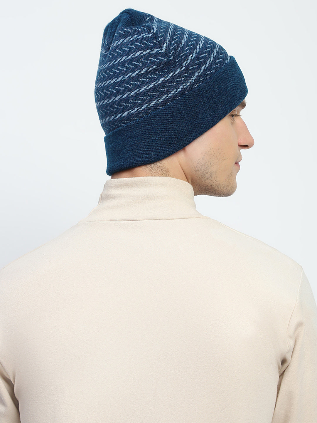 Men Blue Self Design Cap