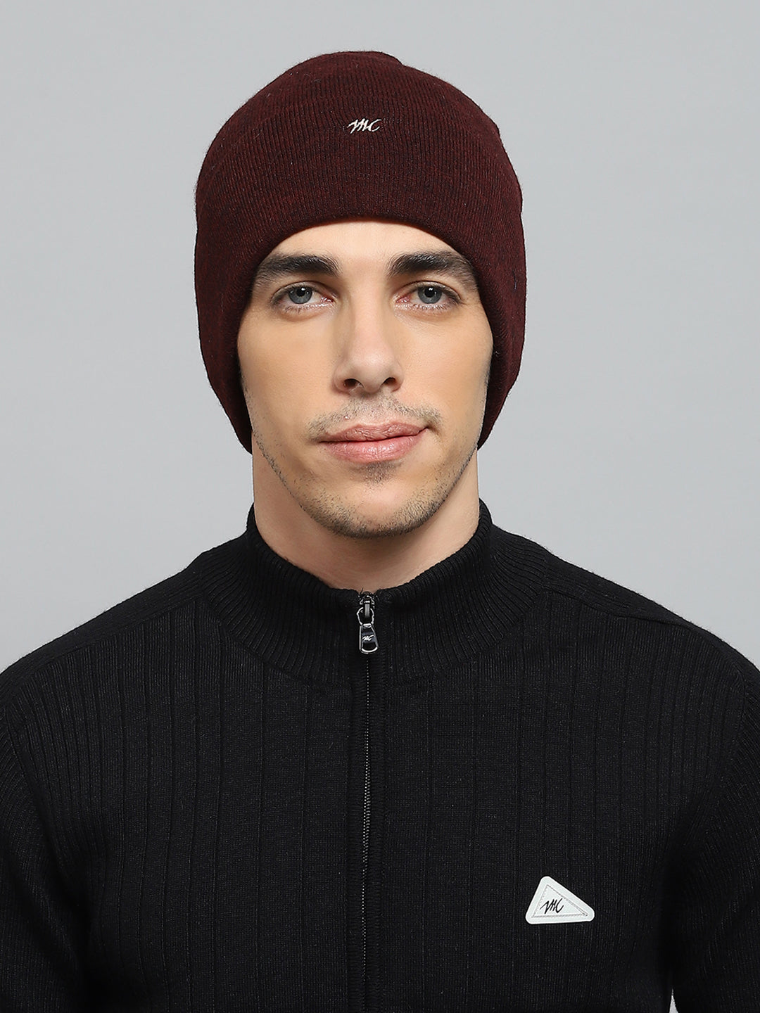 Men Maroon Self Design Cap