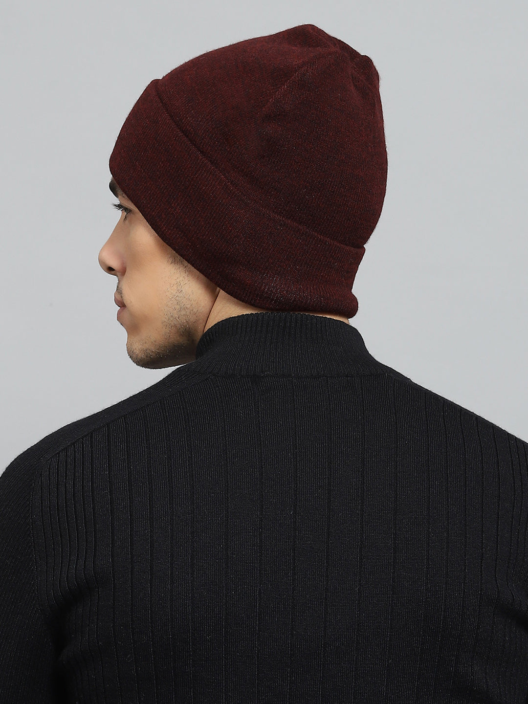 Men Maroon Self Design Cap