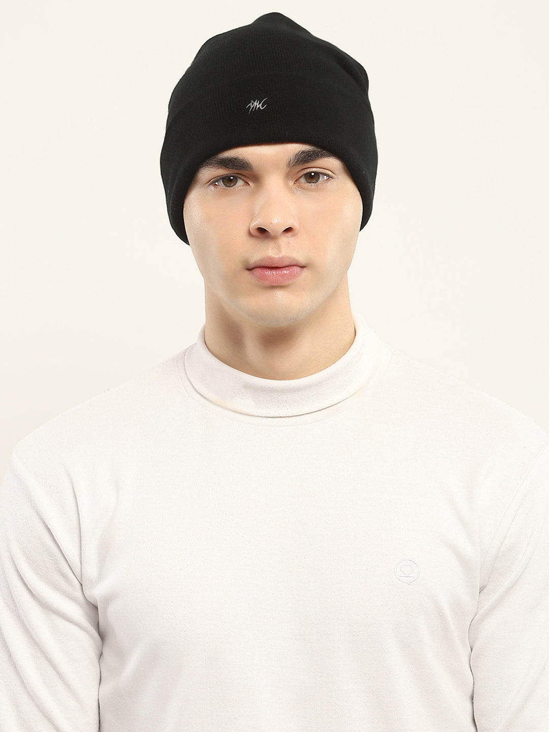Men Black Self Design Cap