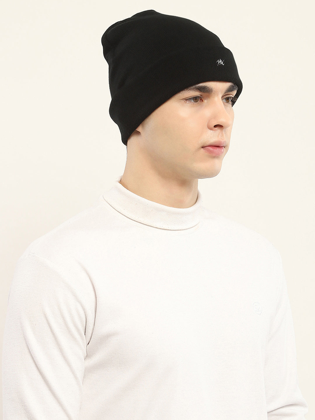 Men Black Self Design Cap