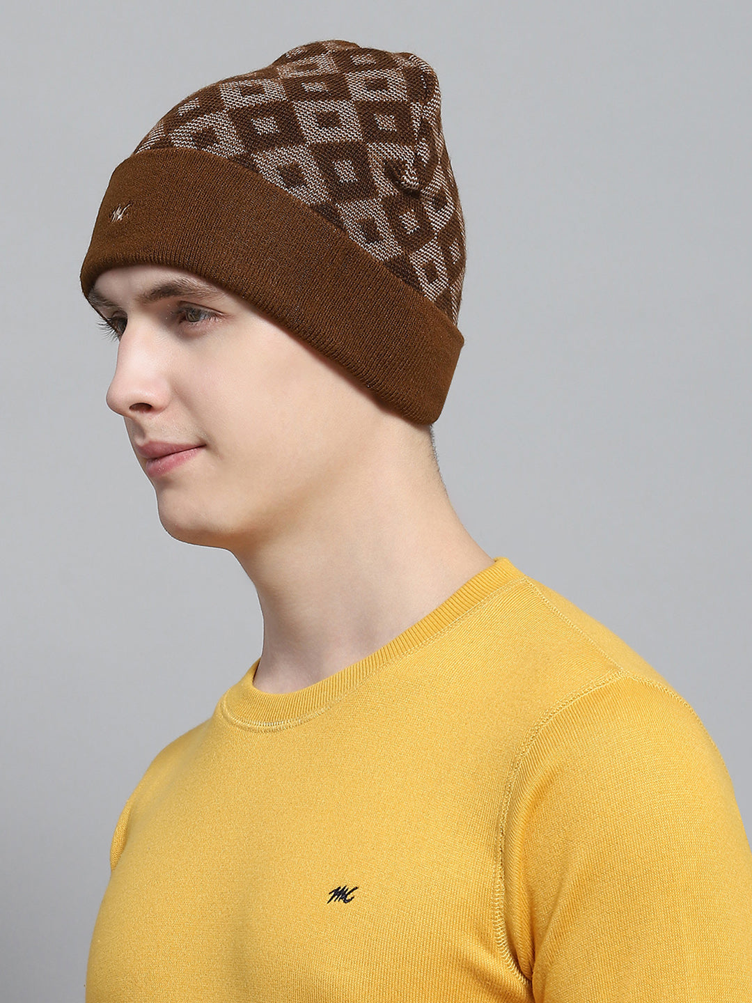 Men Brown Self Design Cap