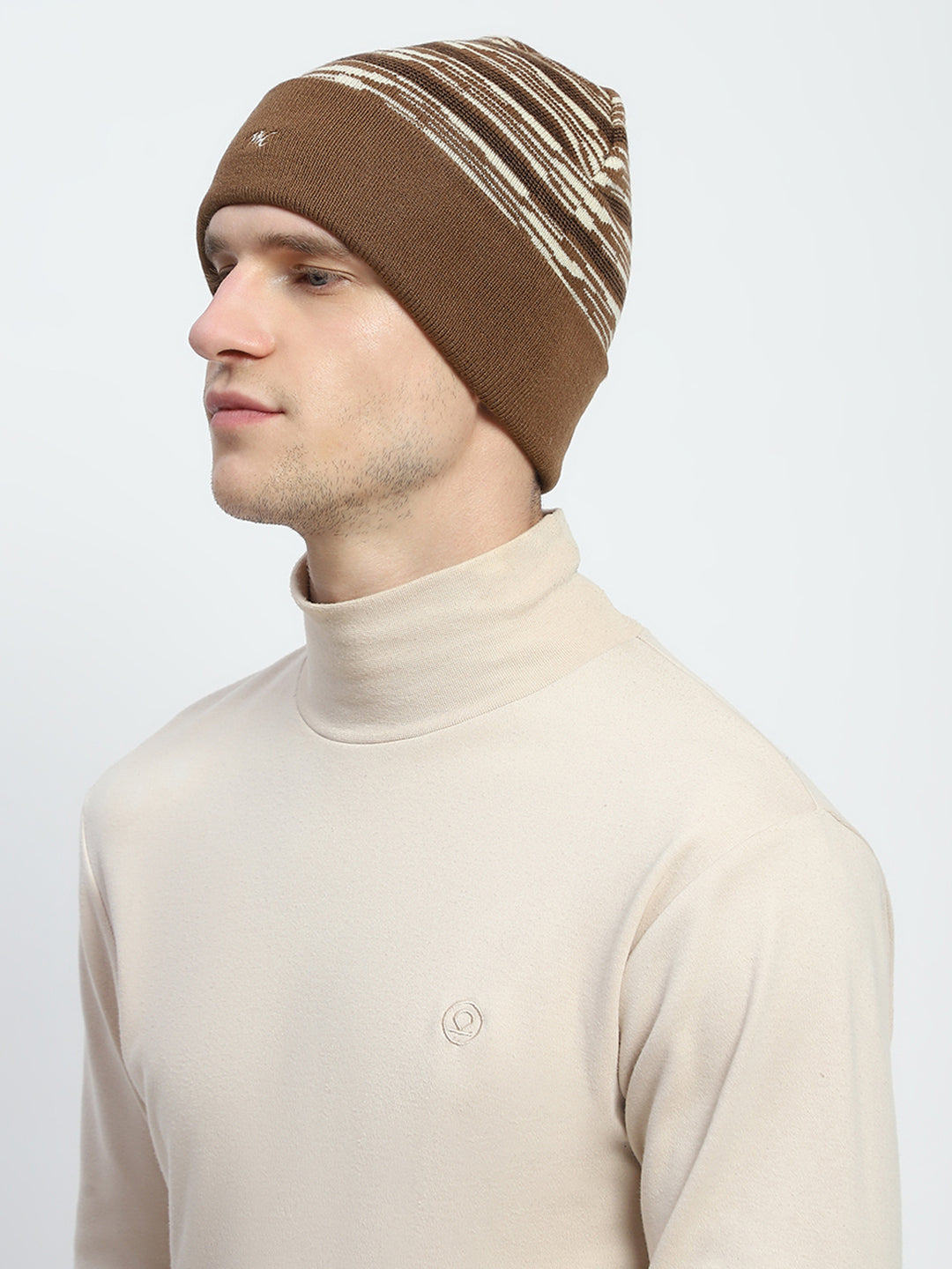 Men Brown Self Design Cap