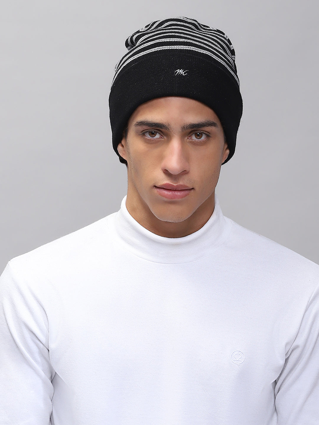 Men Black Self Design Cap