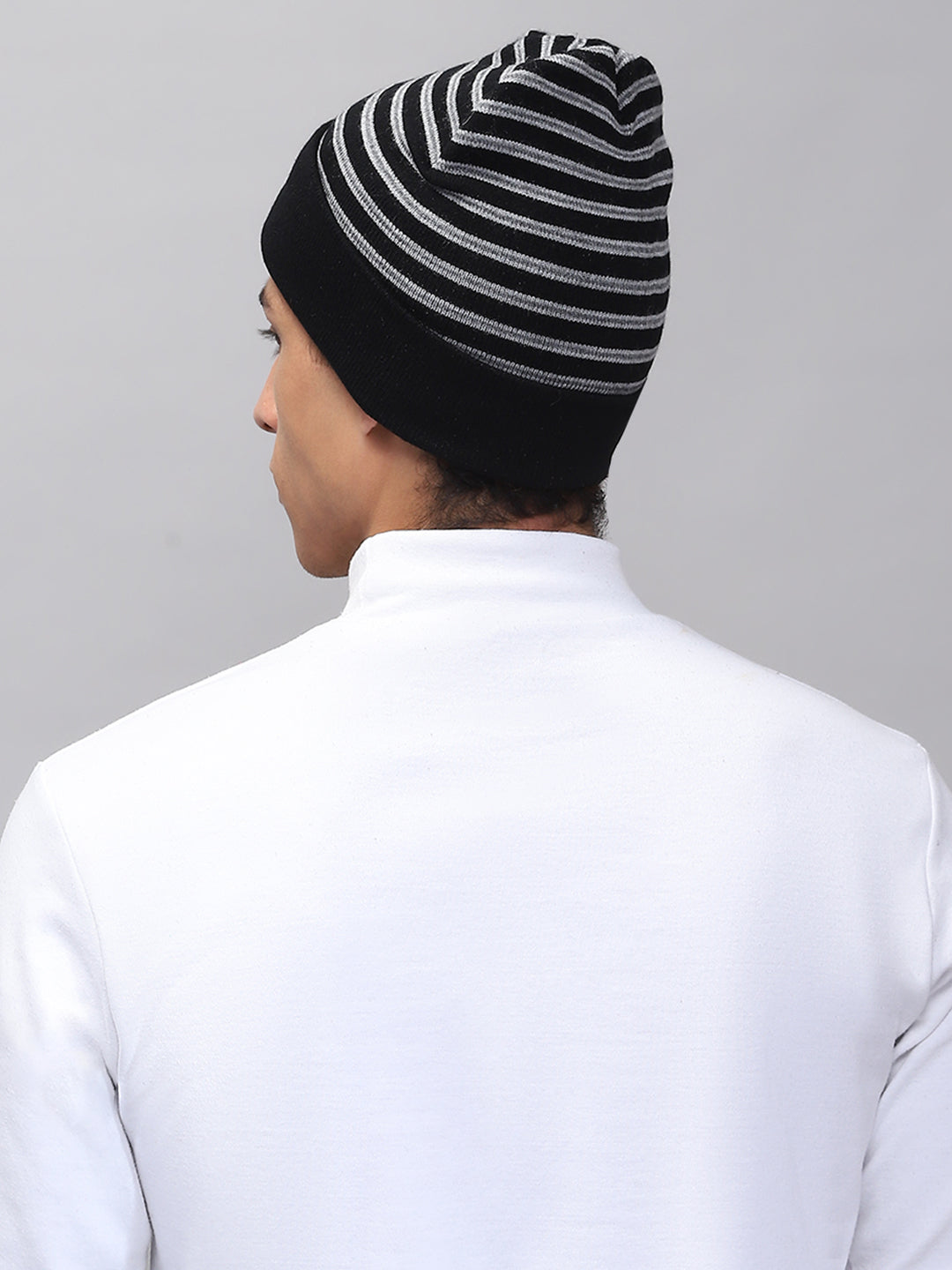 Men Black Self Design Cap