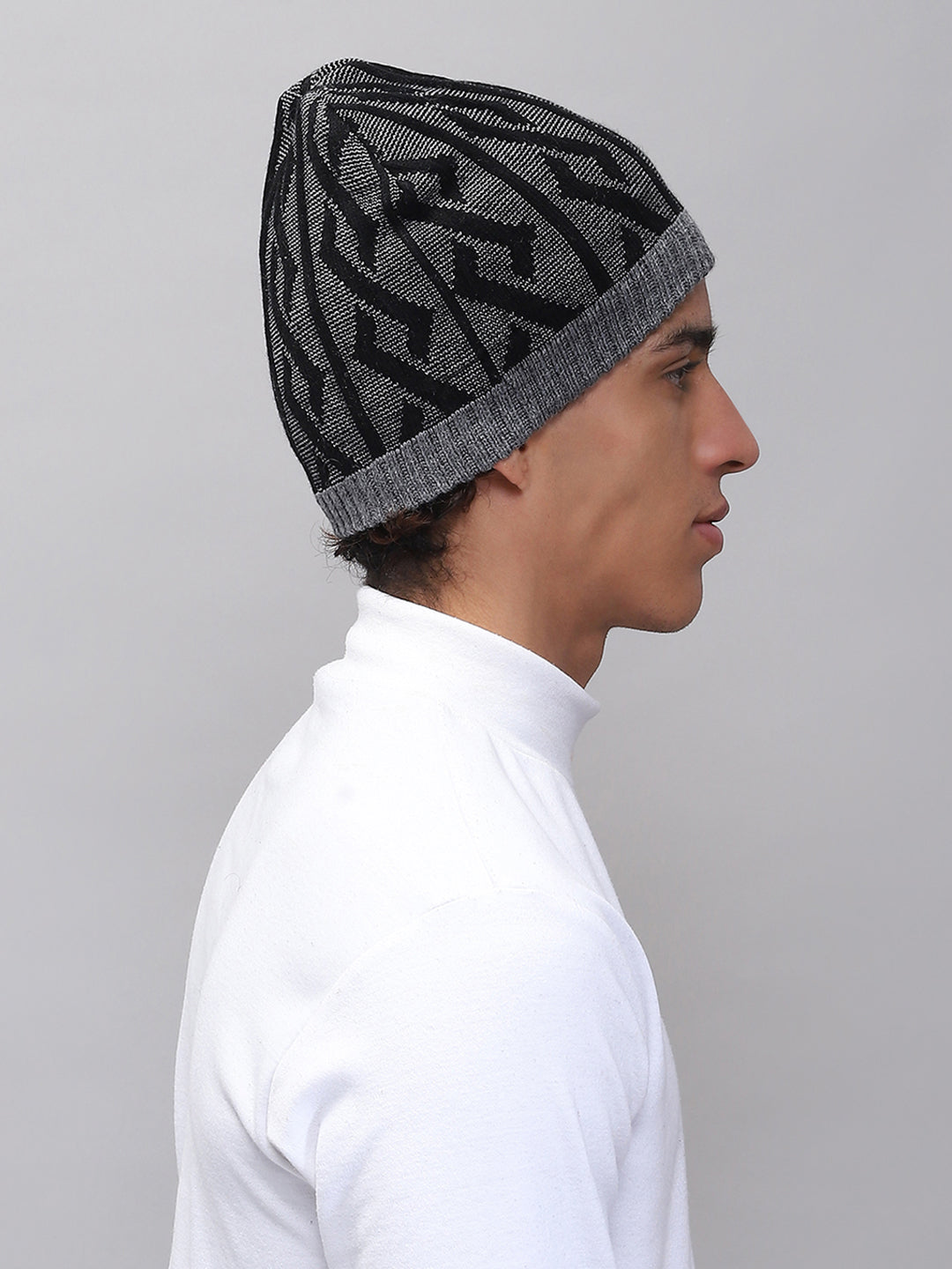 Men Grey Self Design Cap
