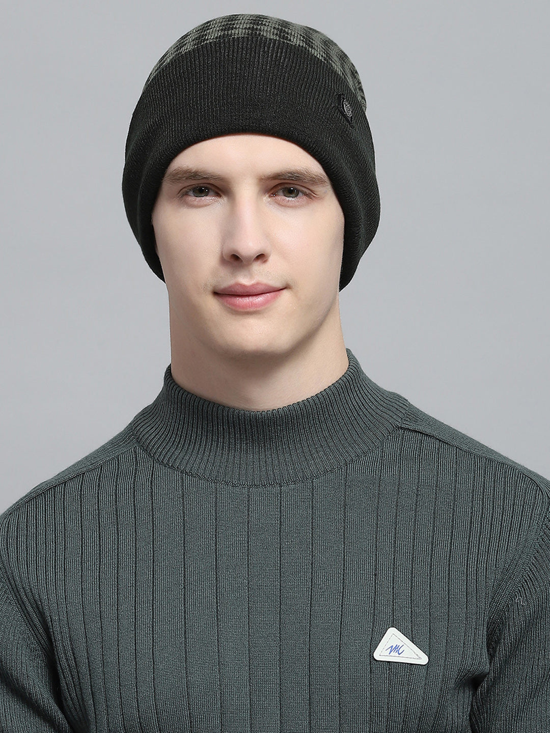 Men Olive Self Design Cap