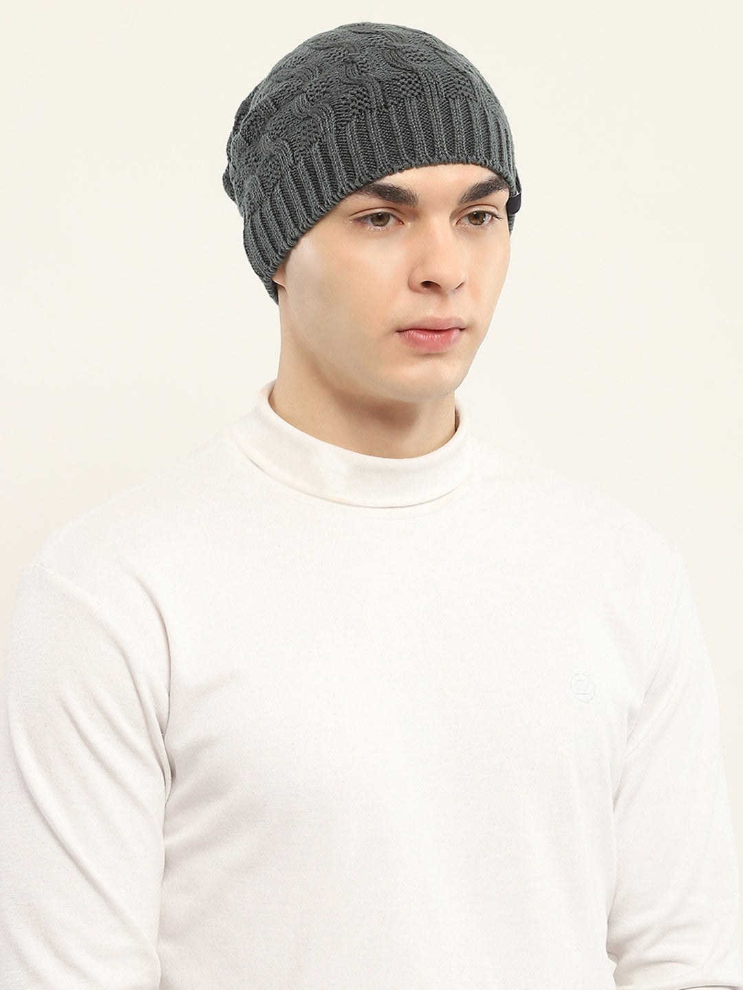 Men Grey Self Design Cap