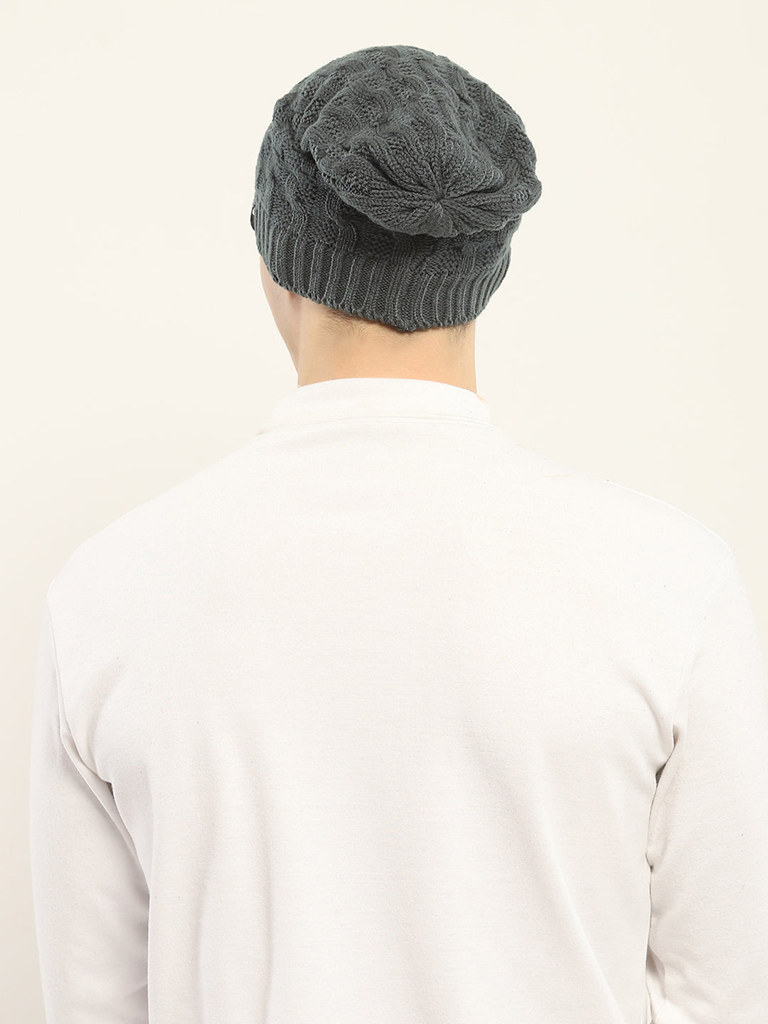 Men Grey Self Design Cap