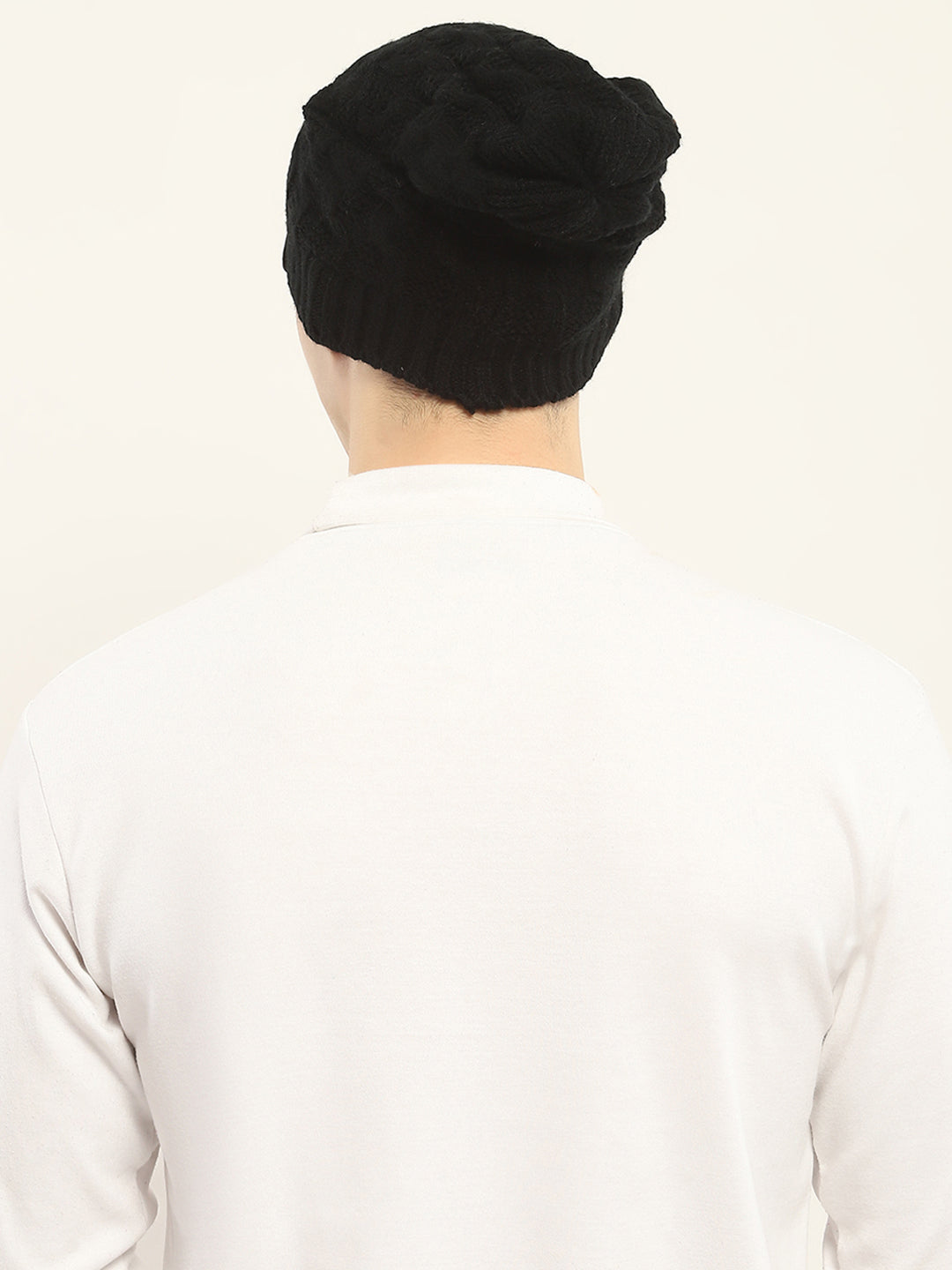 Men Black Self Design Cap