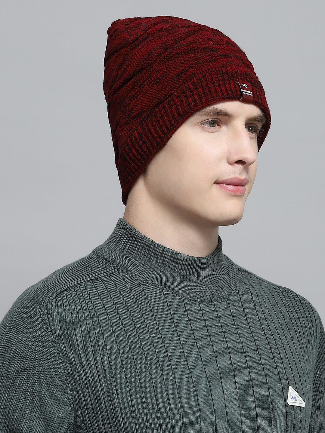 Men Maroon Self Design Cap