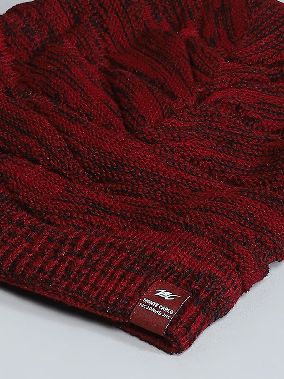 Men Maroon Self Design Cap