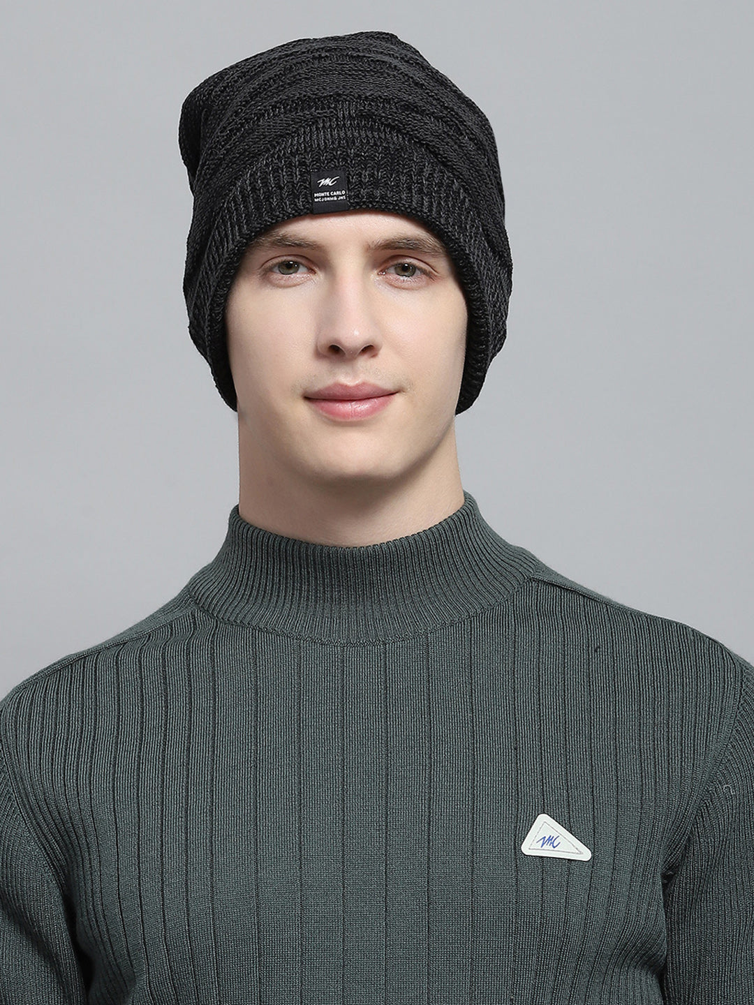 Men Black Self Design Cap