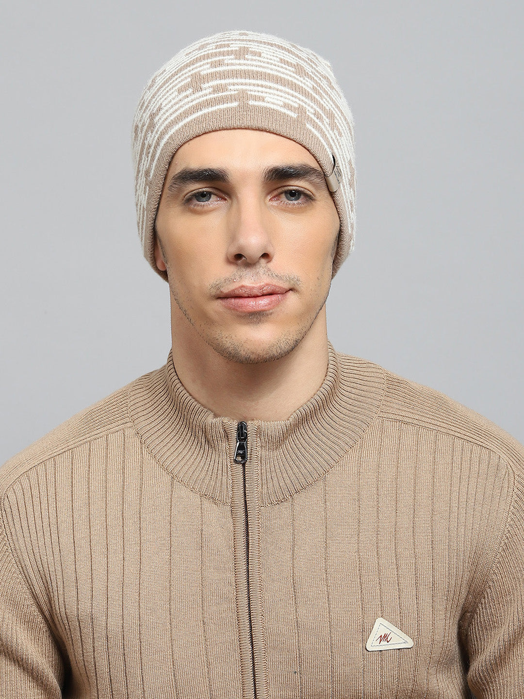 Men Beige Self Design Cap