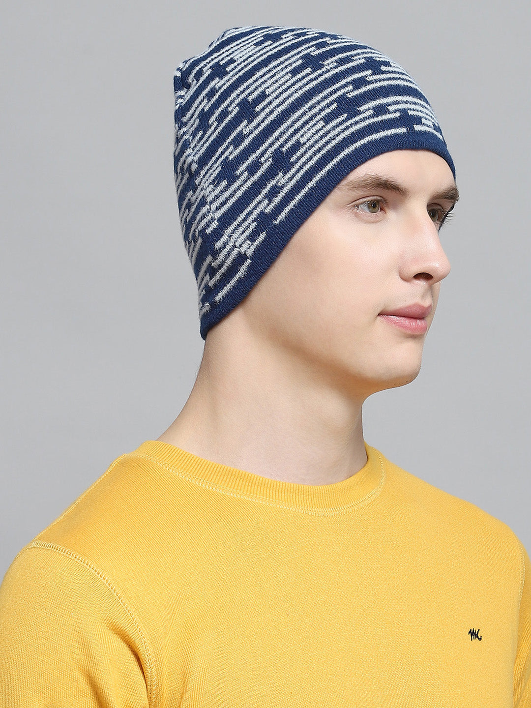 Men Blue Self Design Cap