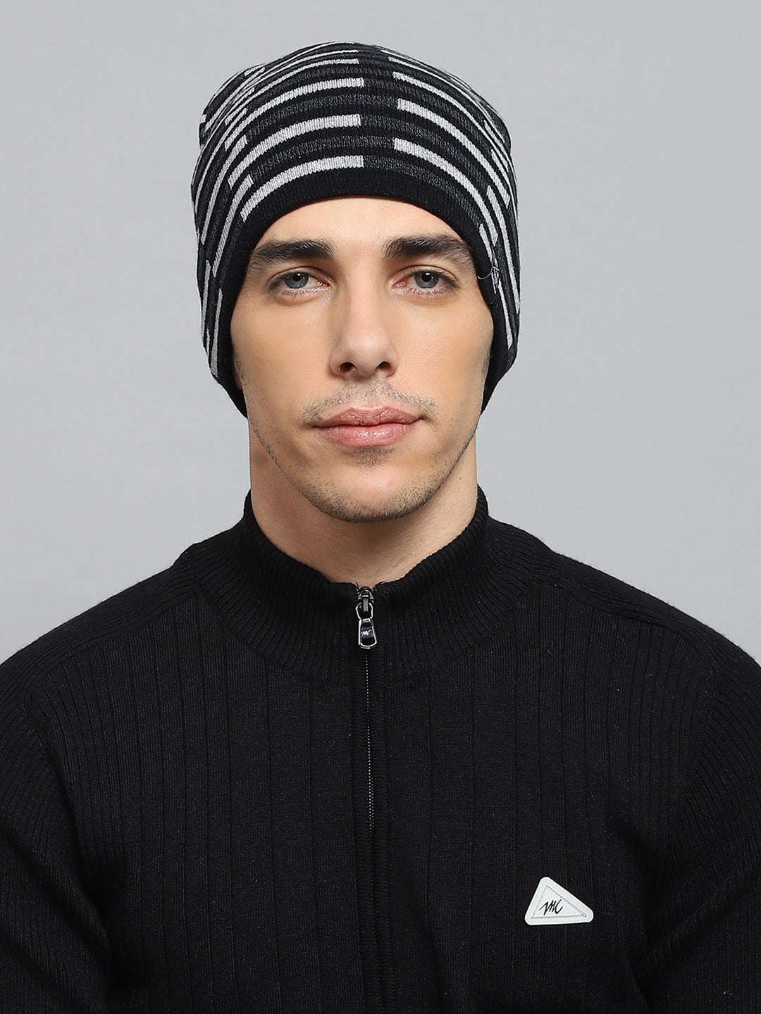 Men Black Self Design Cap