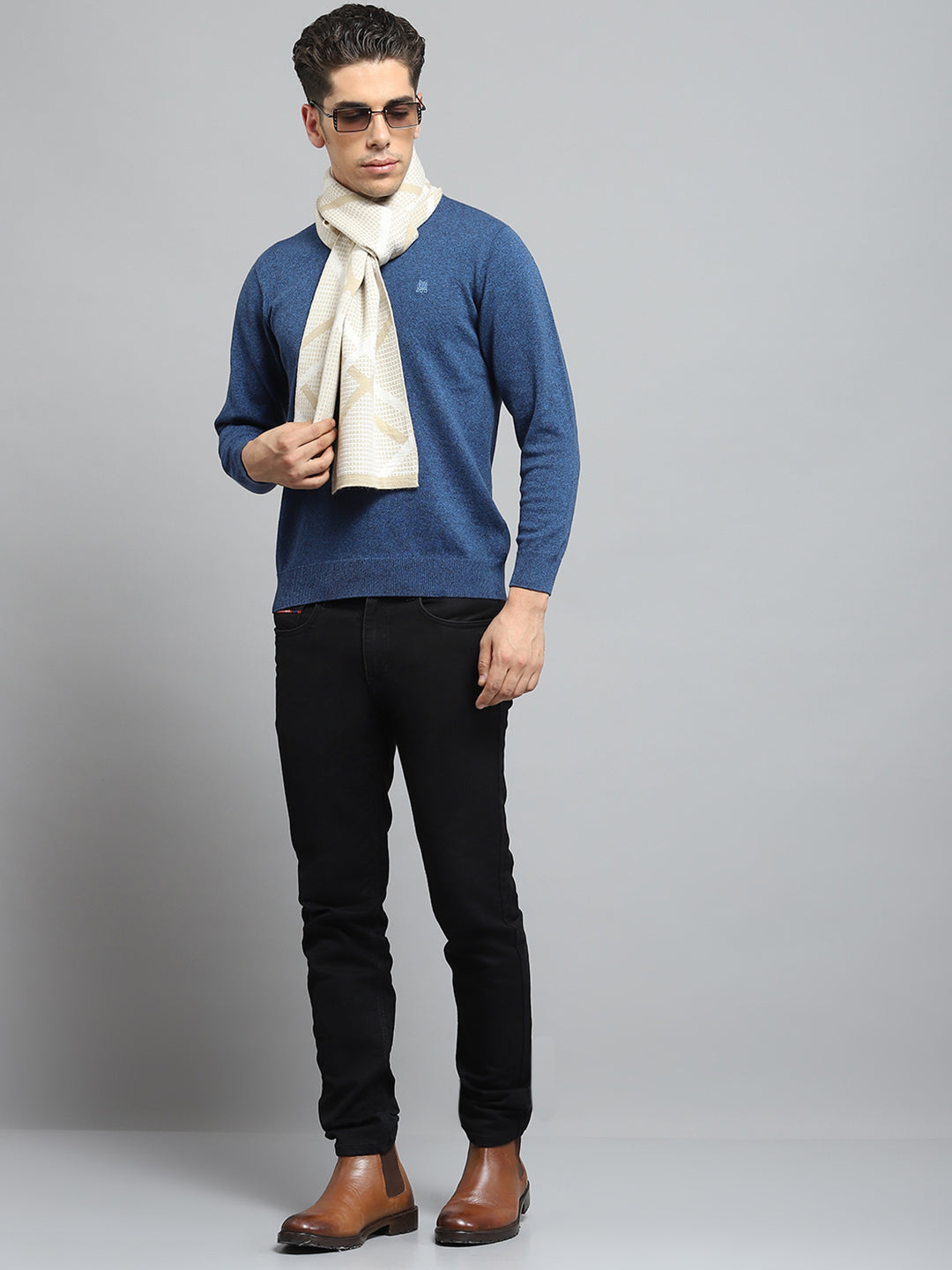 Men Beige Self Design Muffler