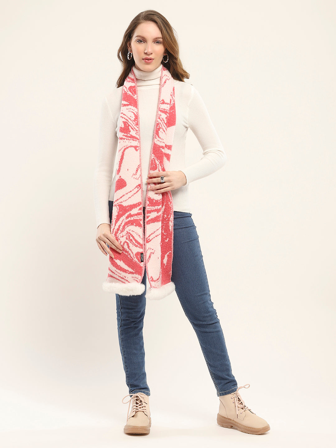 Women Pink Self Design Muffler