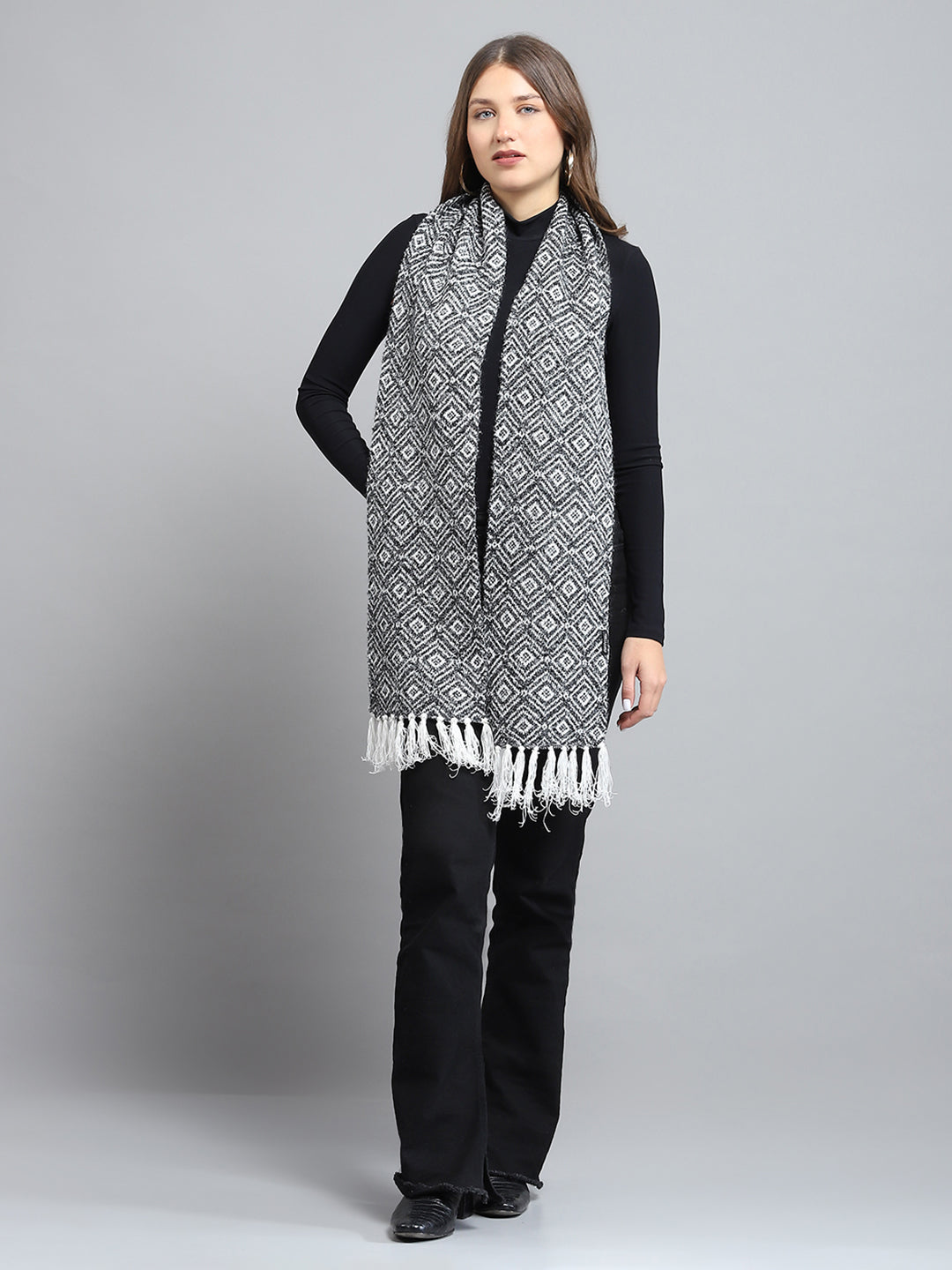 Women Black Self Design Muffler