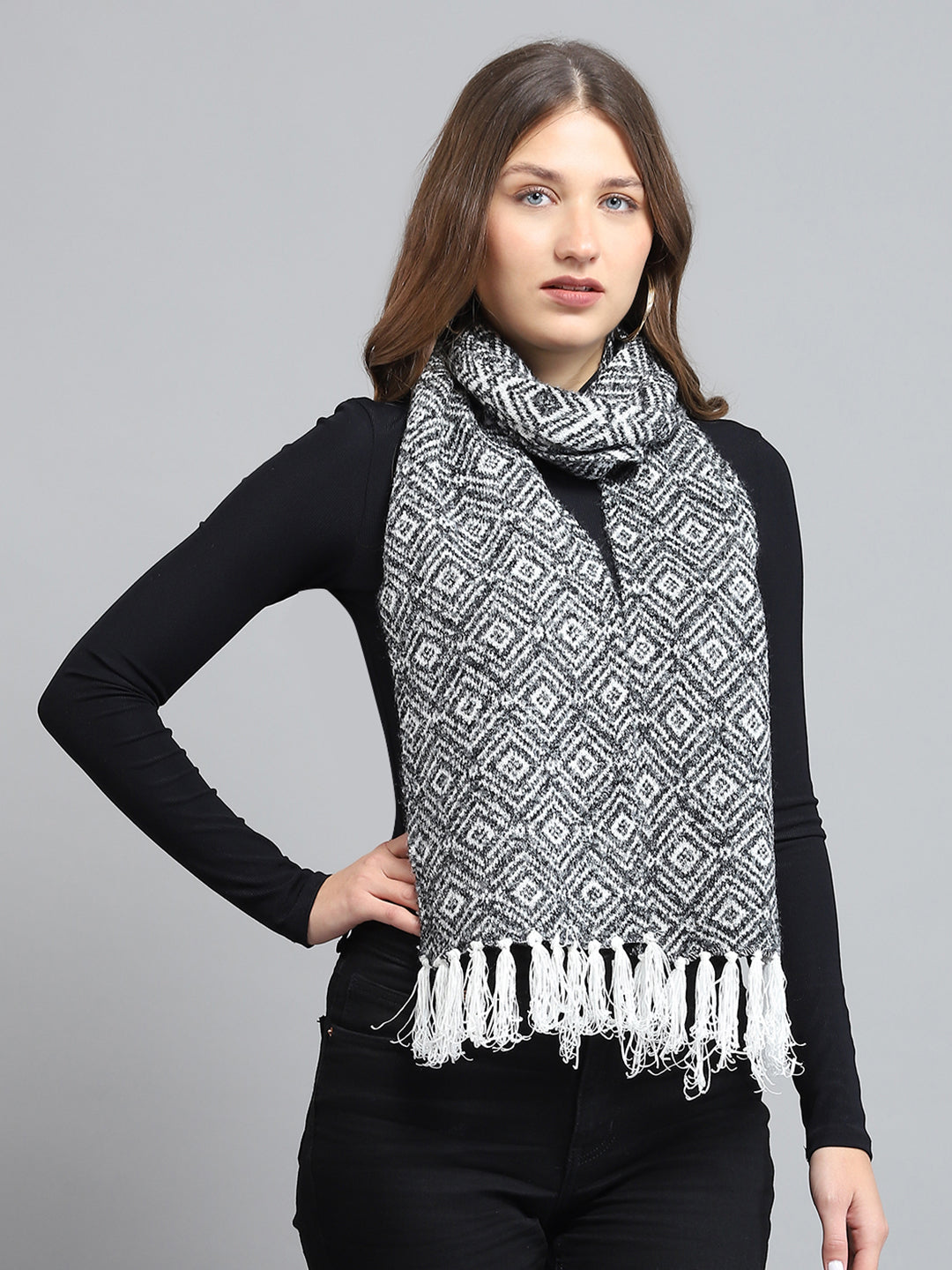 Women Black Self Design Muffler