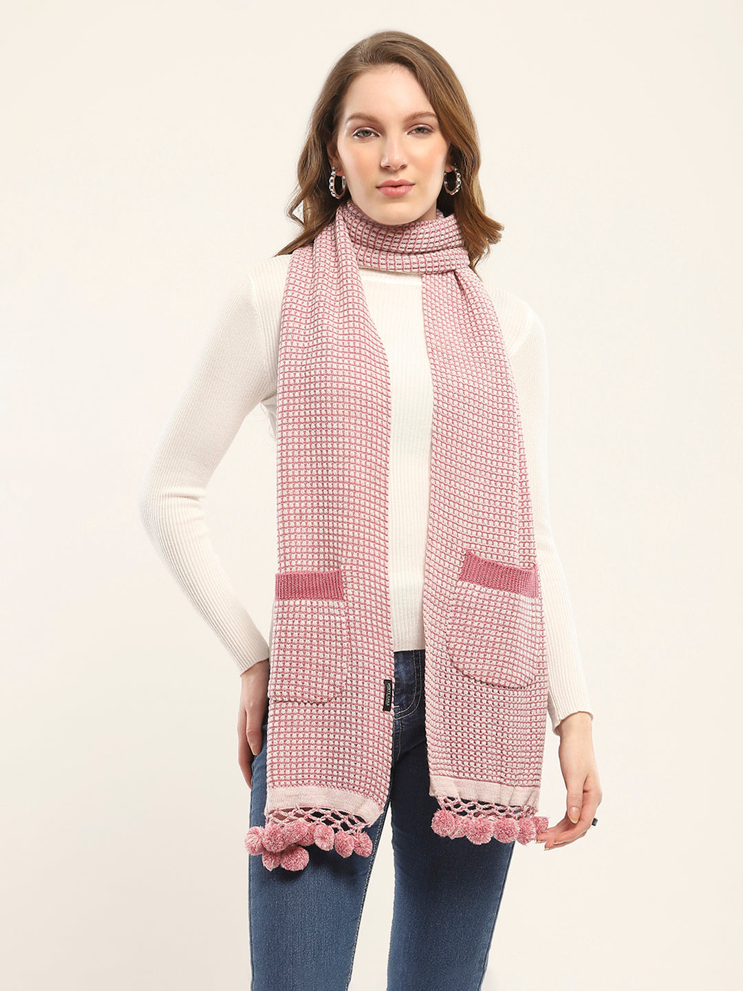 Women Pink Self Design Muffler