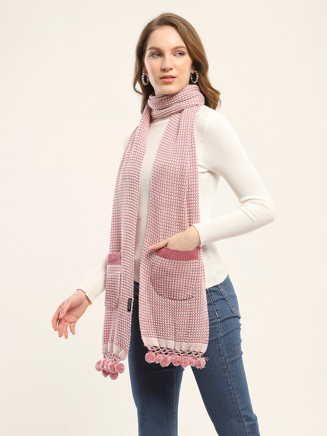 Women Pink Self Design Muffler