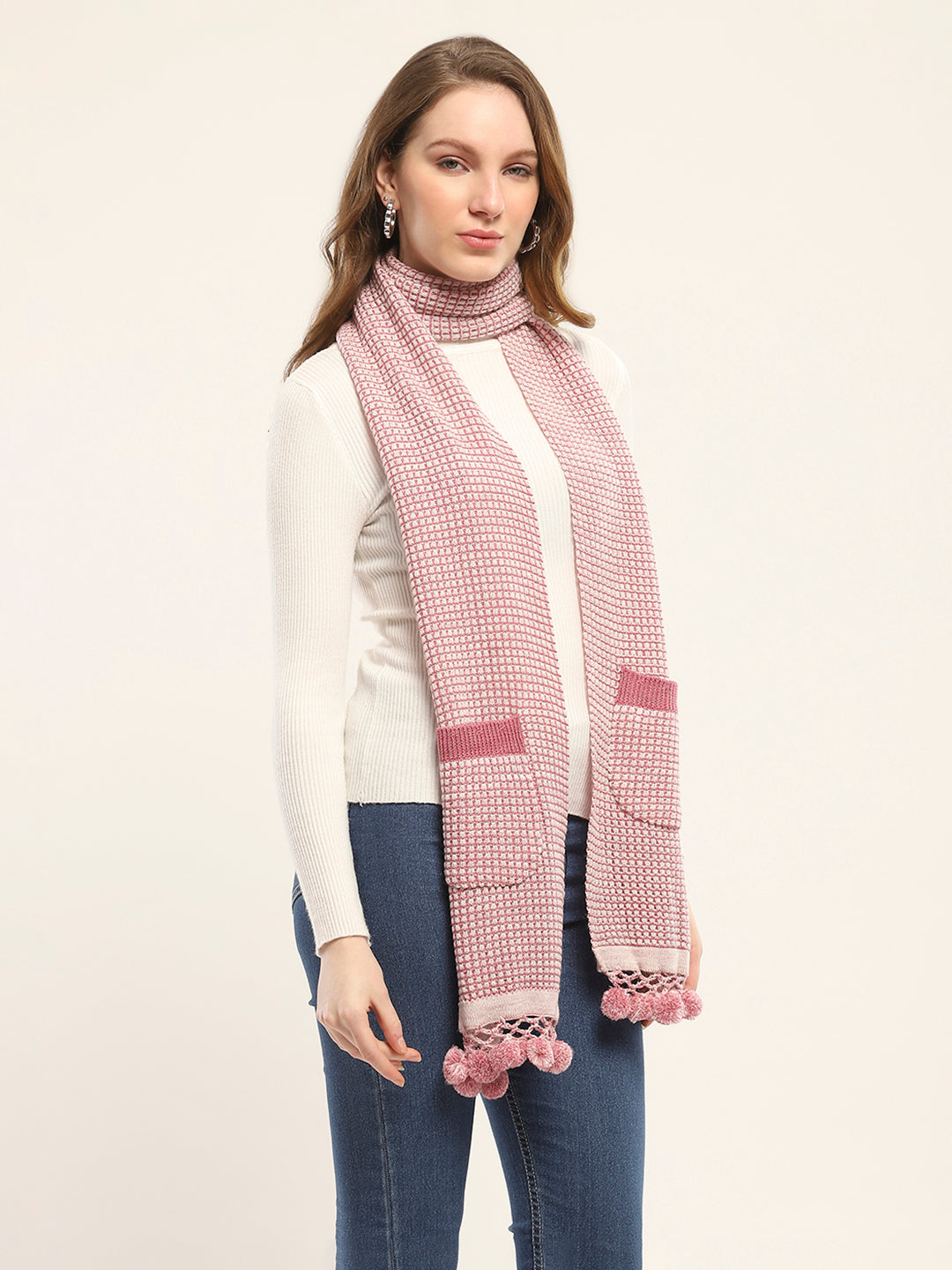 Women Pink Self Design Muffler